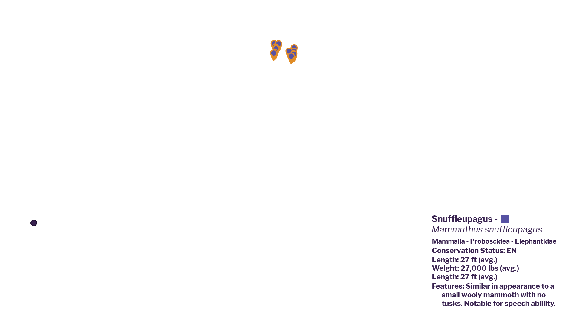 Species data for Snuffelupagus is selected on the left, and 9 points appear on the map within NYC limits, all clustered right near the proposed mine location. Species data populates the information panel. 